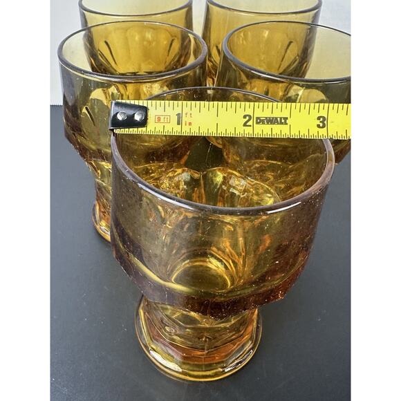 Hazel Atlas Amber Georgian Honeycomb Juice Glass 5 pc Set 1957 Made in USA 5” - Picture 3 of 5